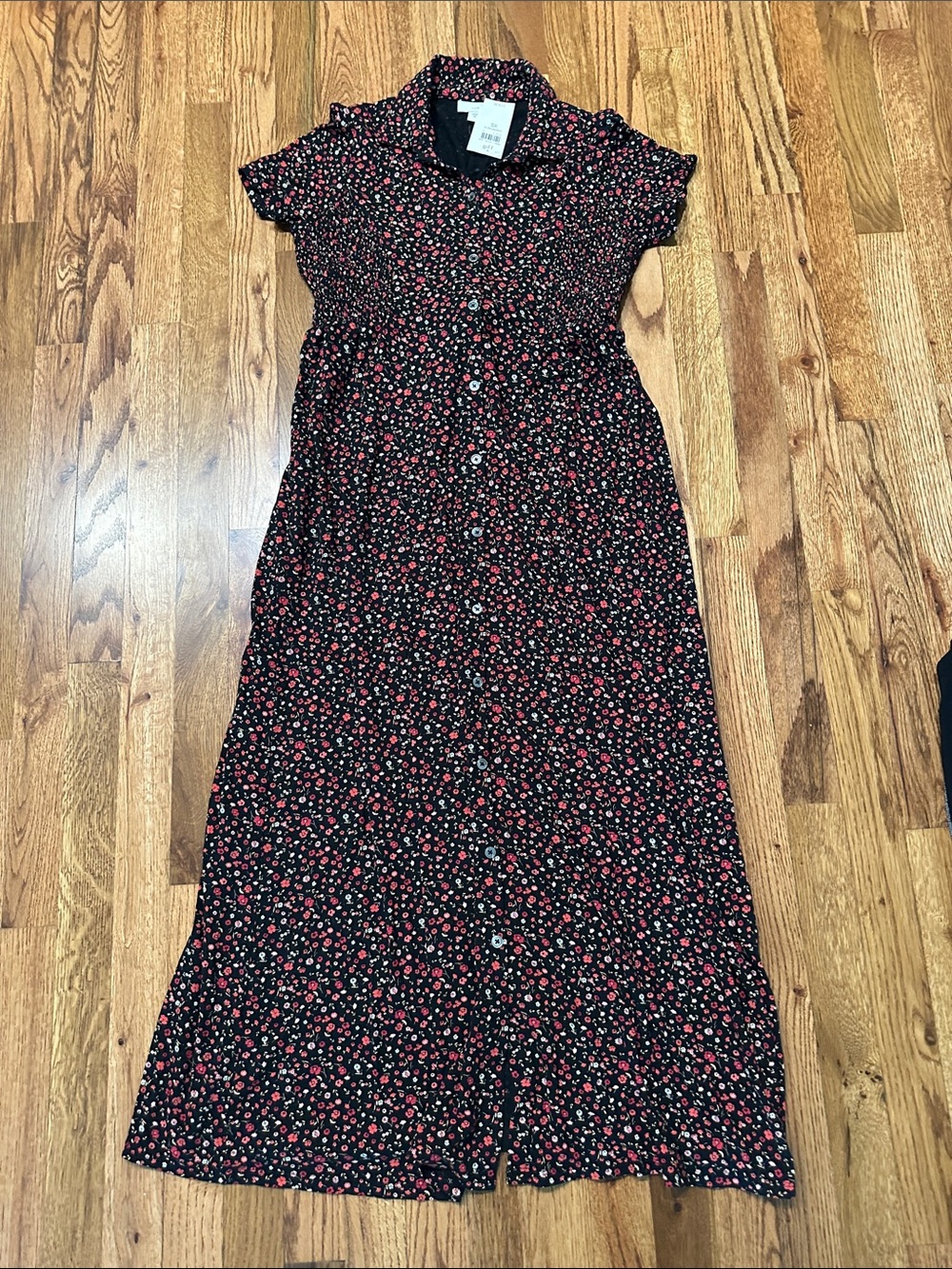NWT J. Jill Black Floral Button-Up Top with Red & Pink Flowers Size XS